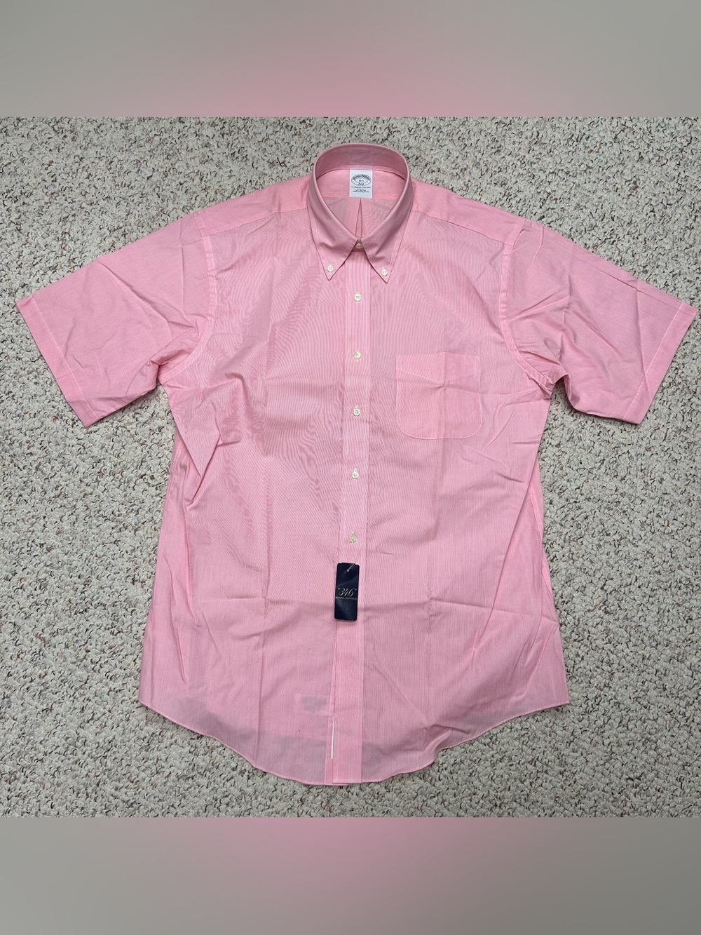 Brooks Brothers Pink Original Polo Shirt Button Up Pink Sz16.5 Large SS Cotton